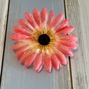 NEW....Handmade Fun Festival Boho Style Sparkly Pink Flower Hair Barrette